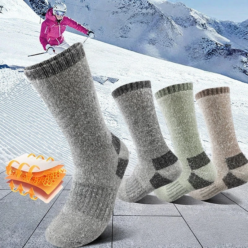 

3Pairs Winter Men Socks Super Thick Thermal Mid Calf Socks Warm Wool Skiing Sports Socks