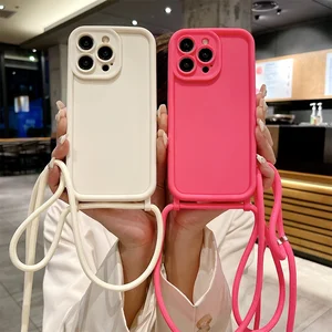 Coque de téléphone pour iPhone 14 13 15 16 Pro Max 16E 12 11 X XR XS 7 8 Plus SE 2020 Bandoulière ajustable à corde, couverture souple 10 meilleures coques de téléphone avec ficelle en vente - No 1