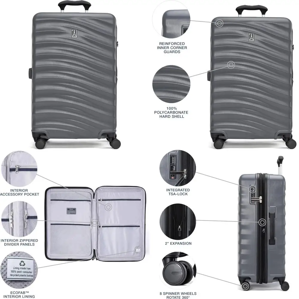 

Легкий расширяемый твердый чемодан-спиннер с замком TSA, 8 колес, чемодан Shadow Hued для путешествий