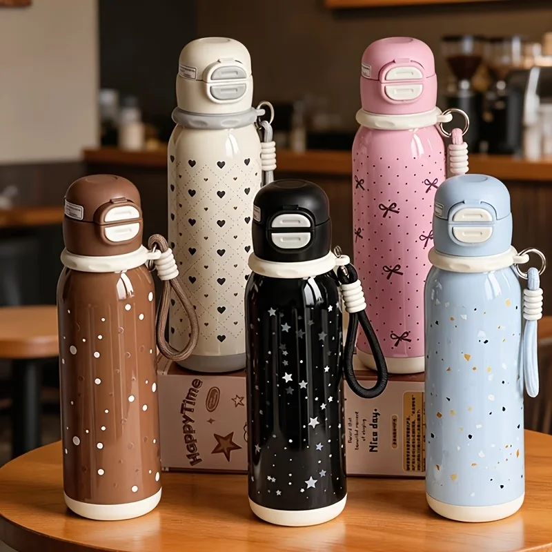 500ML Stainless Steel Vacuum Insulated Tumbler,Dual Drink Insulated Water Bottle with Hand Strap,Sports Bottle for Outdoor