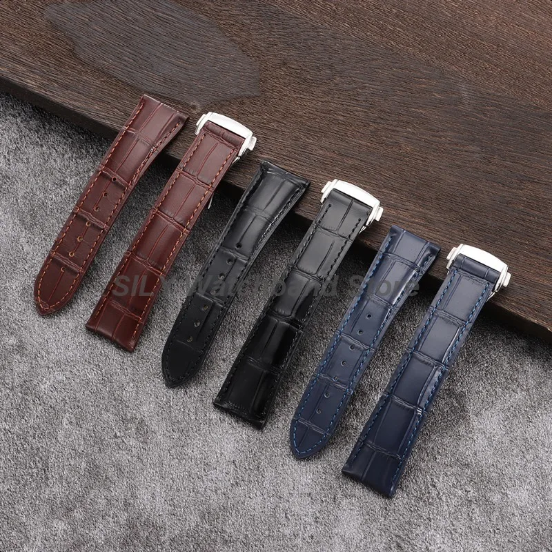 Calfskin Genuine Leather Strap for Seiko for Omega 19mm 20mm 21mm 22mm Business Watch Band for Men Women Folding Buckle Bracelet