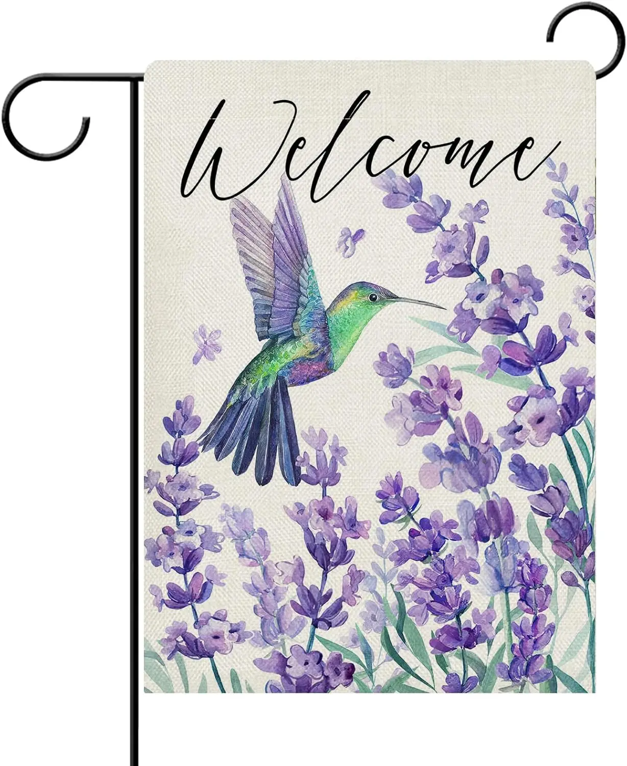 Dyrenson Welcome Spring Summer Hummingbird Lavender Decorative Garden Flag, Purple Flower Floral Yard Outside Home Decoratio jjp