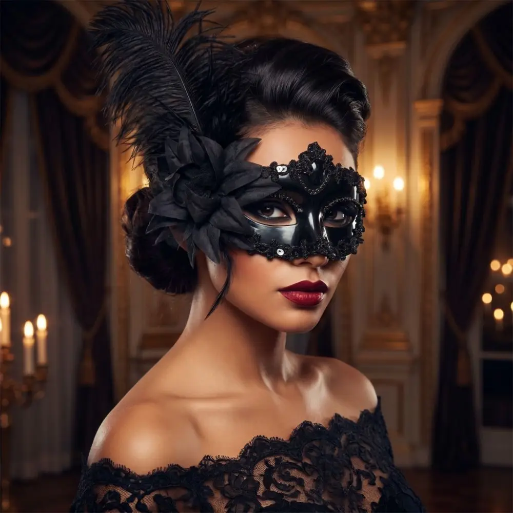 Funny Rhinestone Half-Face Mask Multicolor Flower Masquerade Ball Mask Cosplay Masquerade Feather Mask Women's Event