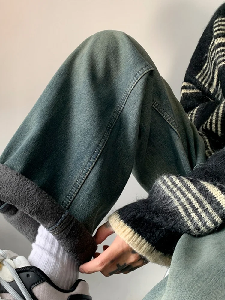 

Мужские джинсы Fce Lined с подкладкой, утепленные, в стиле ретро, прямого кроя, длинные брюки оверсайз, американский модный бренд, зимние, молодежные