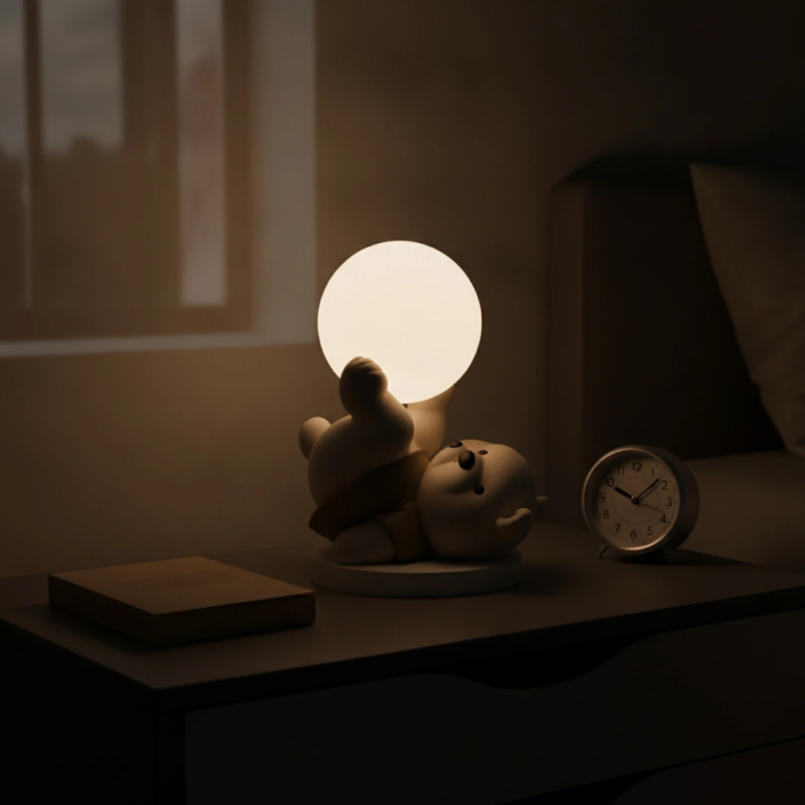 Bear Night Light Decorative Bear Ornament with Lamp Cartoon Matte for Children, Bedside Table, Bedroom