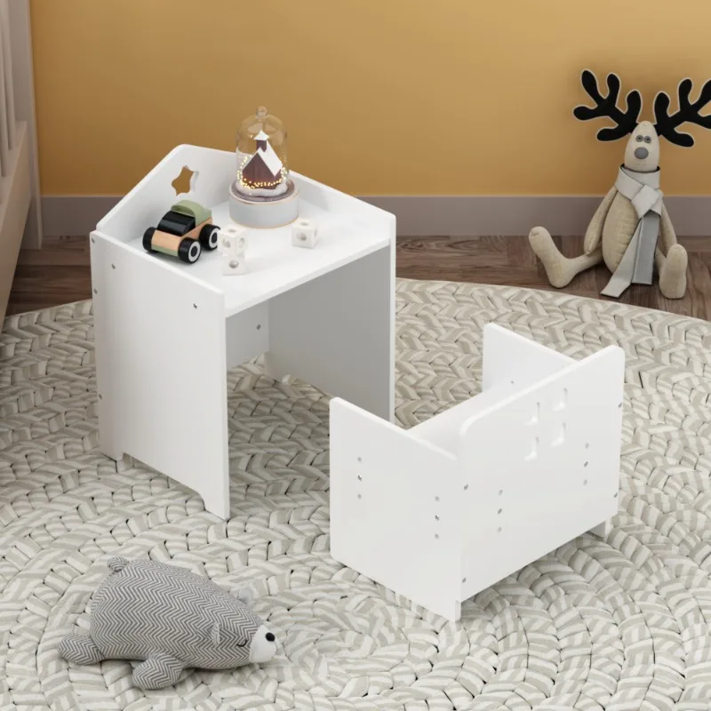 طاولة تخزين حديثة للأطفال باللون الأبيض مع درج طاولة أنشطة متعددة الوظائف للأطفال لأثاث غرفة اللعب وغرفة النوم #2
