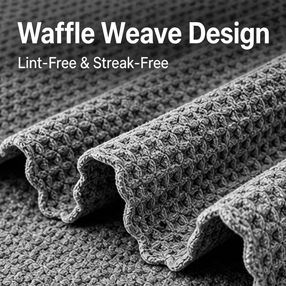 400GSM Waffle Weave Car Window Glass Towel Ultrasonic Cut Lint Free Streak Free Microfiber Cleaning Cloth for Auto Detailing