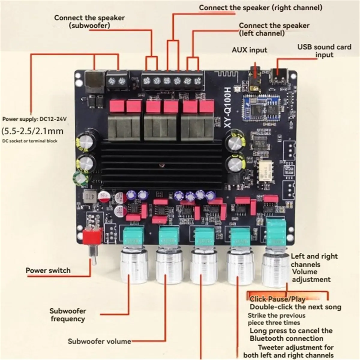 baay-xy-q100h-bluetoothアンプボード-21チャンネル-50wx2-100wアンプボード-tpa3116-サブウーファーオーディオモジュール