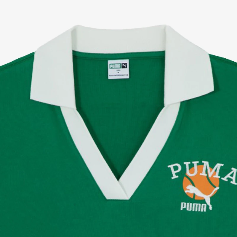 تي شيرت Puma أصلي جديد للنساء محبوك وطية صدر السترة قابلة للتنفس وأكمام قصيرة 622971-86