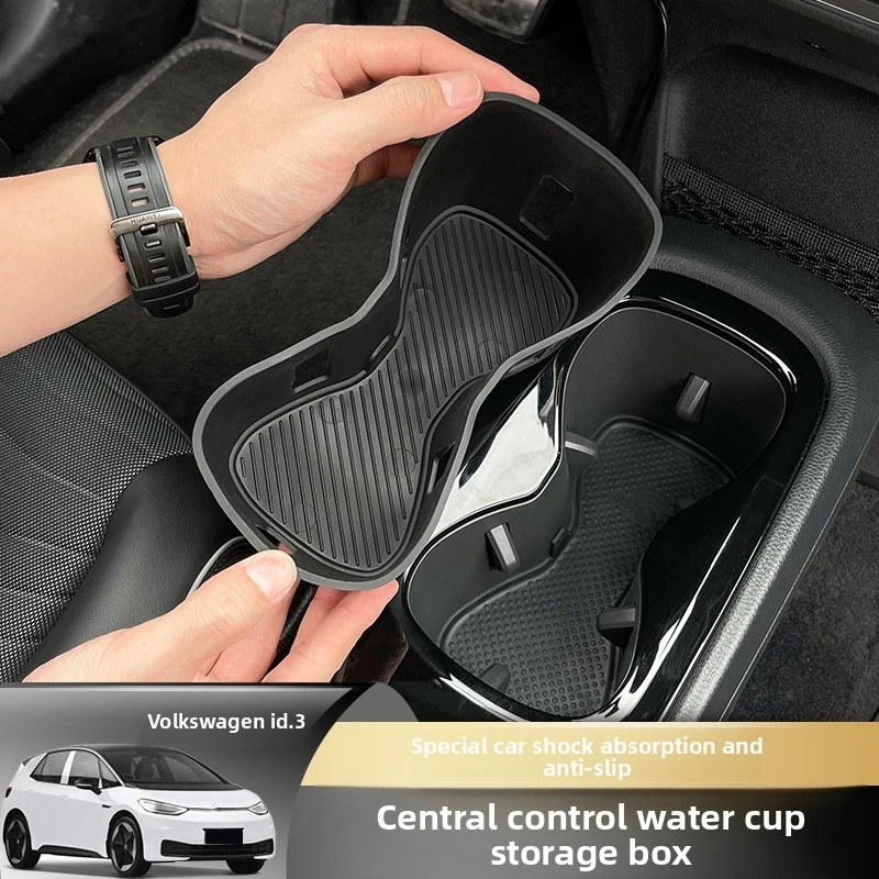 

Car Central Control Armrest Box Water Cup Black Cover Anti-dirty Wear-resistant TPE Water Cup Holder Slot for Volkswagen ID.3