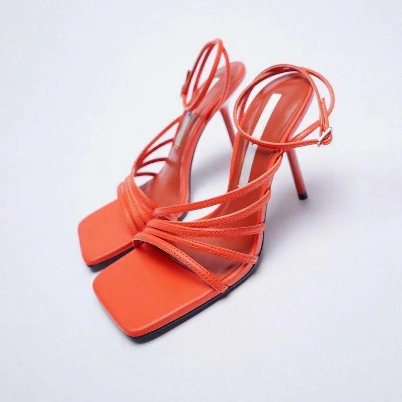 High Heel Sandal for Women Shoes Lady 2022 Suit Female Pink Ankle Strap Large Size High-heeled New Orange Summer Comfort Fashion