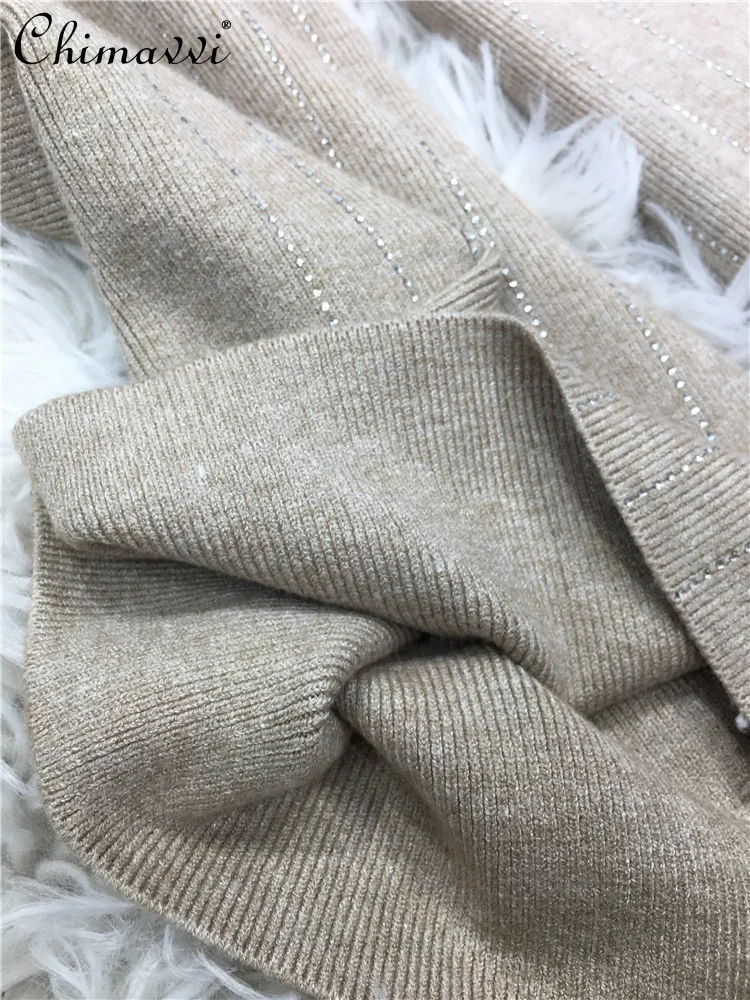 European Hot Diamond Pants Thickened Knitted Wool Pants Autumn and Winter New Fashion Soft Waxy White Long Straight-leg Pants