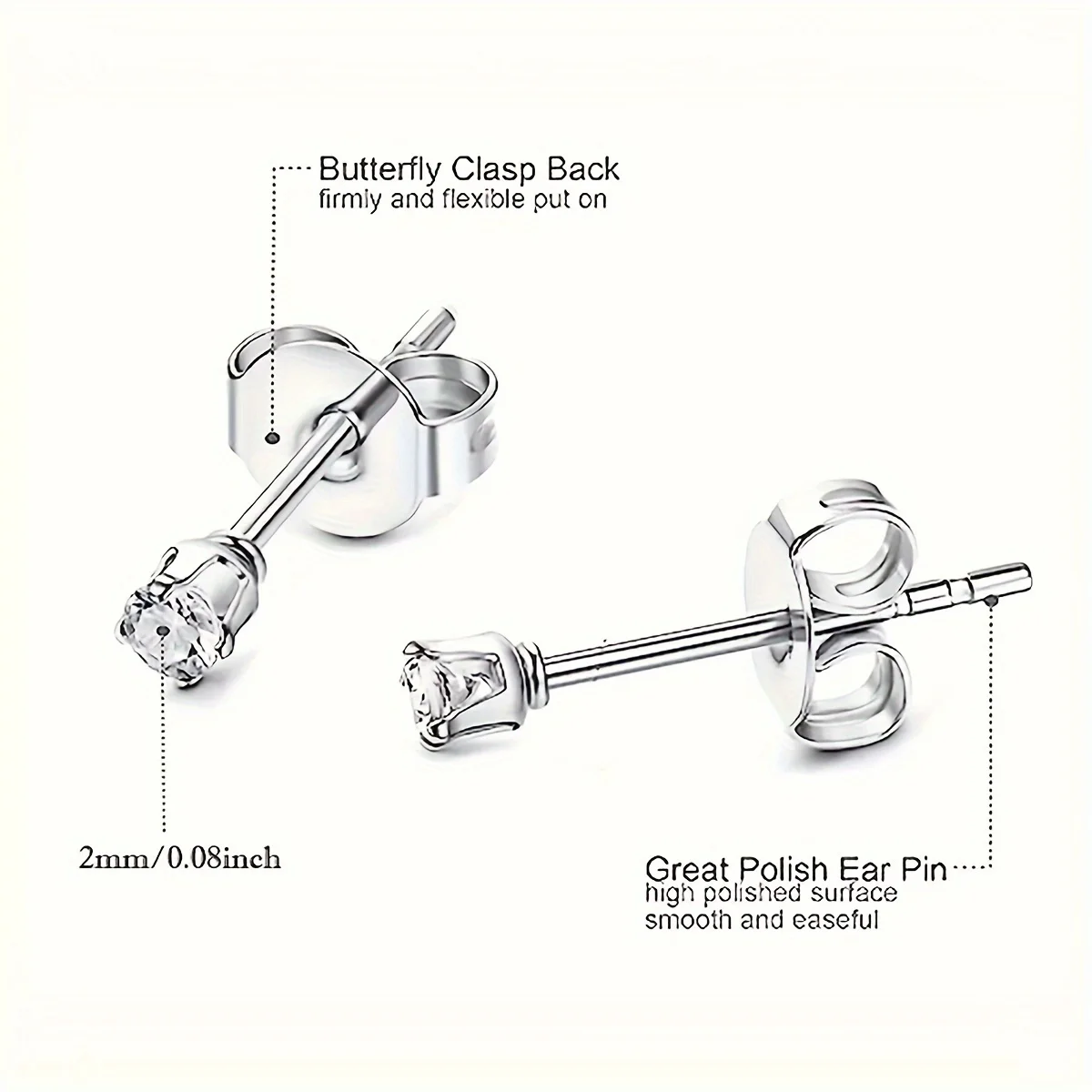 12pcs/24pcs Simple Stainless Steel Clear Tiny 2mm/3mm Cubic Zirconia Stud Earrings for Men Women Daily Wear Ear Piercing Jewelry
