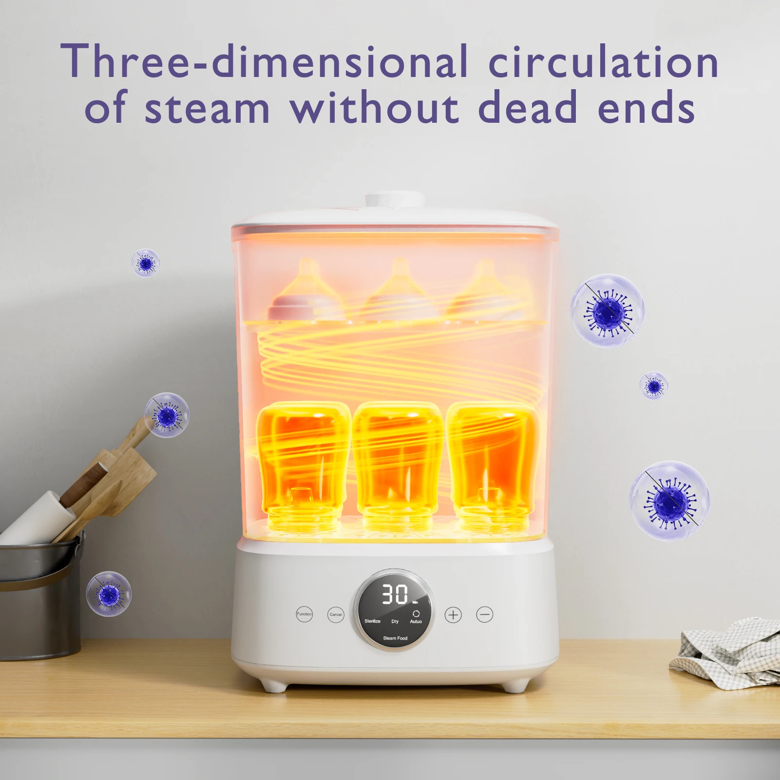 YunBaby Vaporizzatore e asciugatrice per biberon, per tutti gli articoli per bambini, accessori per biberon e tiralatte, controllo con un solo tocco, grande capacità