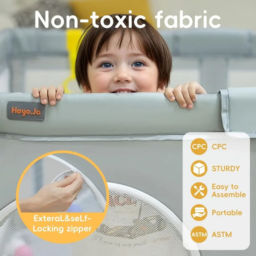 Foldable Playpen with Detachable Thicken Mat59x71 Inches Portable Playpen Collapsible Play Pen for Babies and Toddlers Indoor a