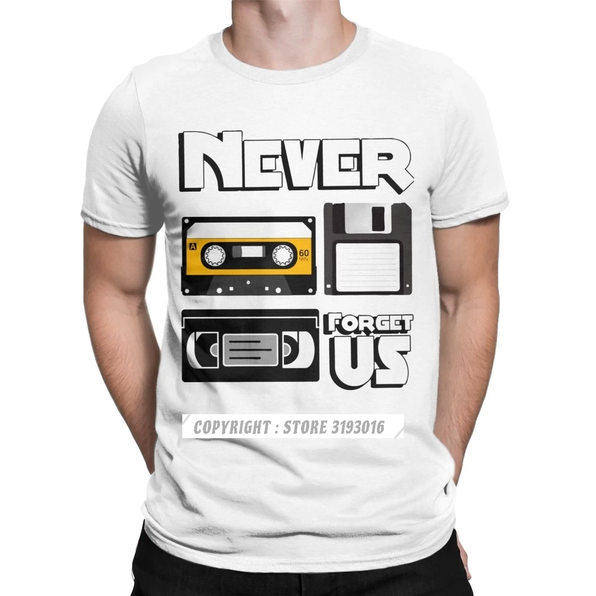 Men\'s Cool Tops T Shirt Never Forget US Floppy Disk VHS And Cassette Tape T Shirts Retro Nerd Oldshcool Cotton Sweatshirt