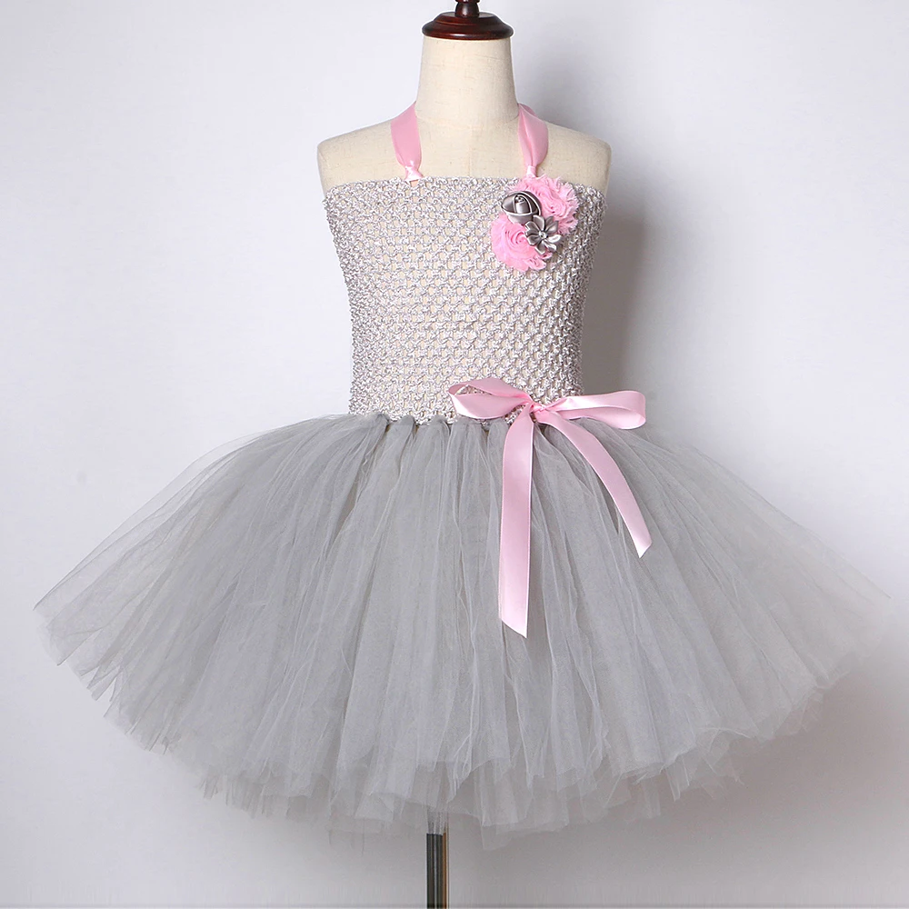 Pink Gray Easter Bunny Mouse Costumes Girls Rabbit Tutu Dress with Ears Tie Set Kids Halloween Animal Outfit Birthday Clothes