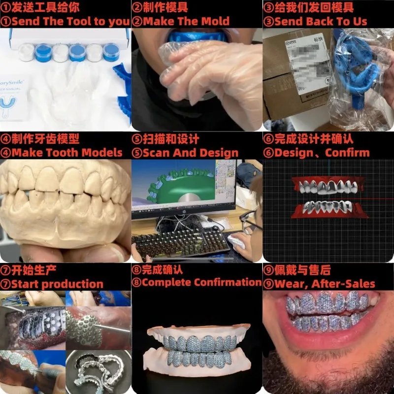 Moissanite GRILLZ Honeycomb Inlaid Hip Hop Braces