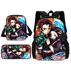 Demon Slayer Kamado Nezuko Child School Backpack With Shoulder Bag Pencil Bags School Bags for Boys Girls Best Gift