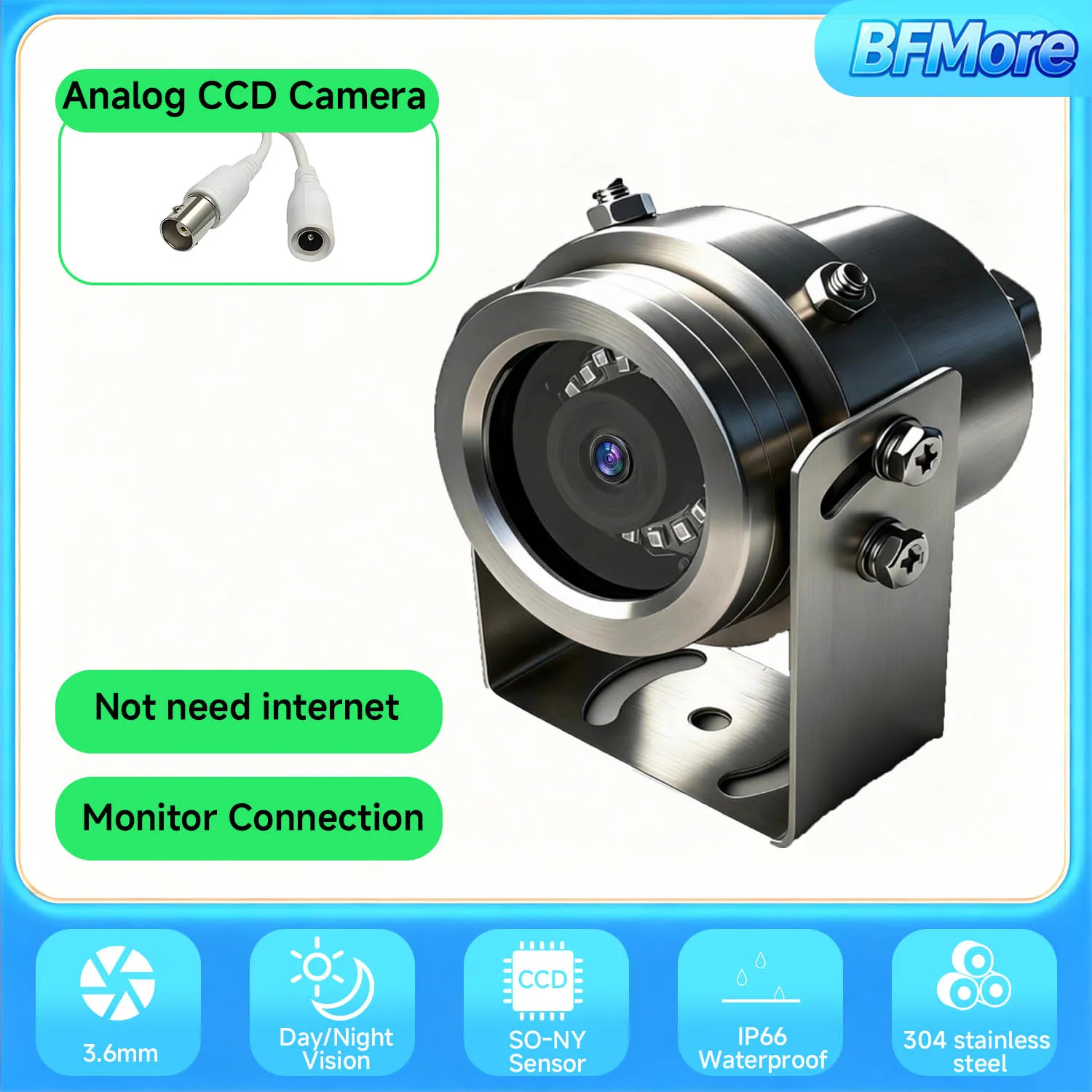 BFMore Explosion-Proof CCD Analogy камера, 304 Stainless Steel, High-Quality Security камера, Heat Resistantrity