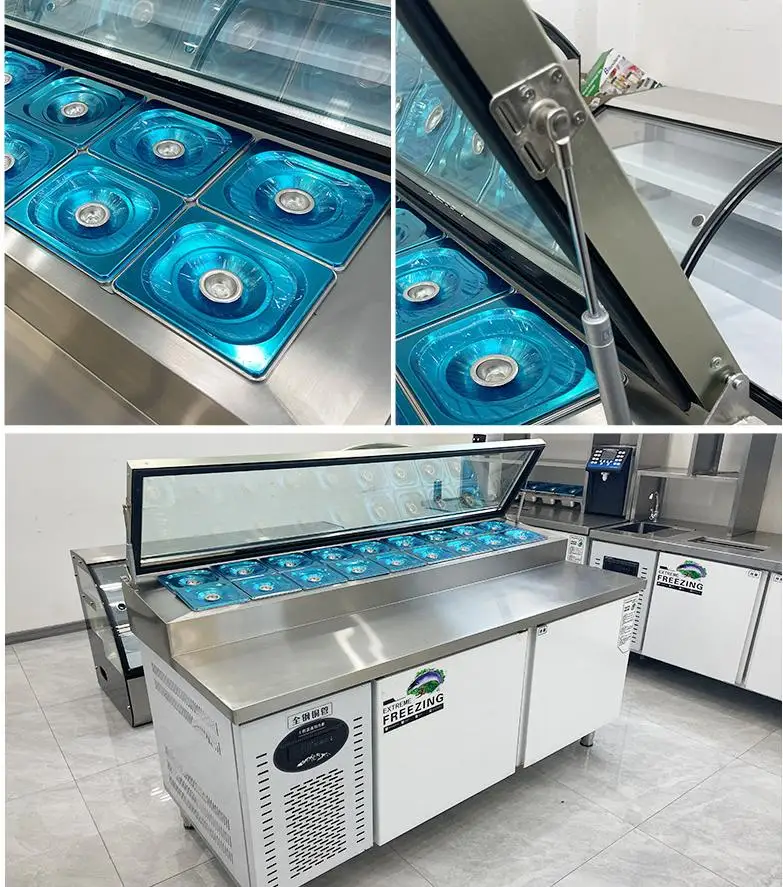 High Quality Commercial Restaurant Counter Refrigerator Customize Pizza Glass Door Display Table Top Refrigerated Salad Fridge - view 6