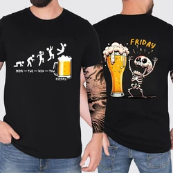 Funny Men's T Shirt Skeleton Enjoying FRIDAY Beer Day T-Shirt Finally Friday for Drink Lover Male Fashion Short Sleeve Tees