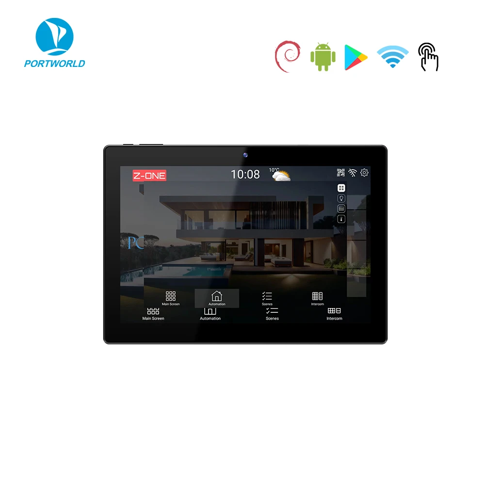 Portworld RK3568 10.1 Inch KNX POE Touch Screen Android Linux Smart Home Villa Hotel Building Automation Wall Control Panel