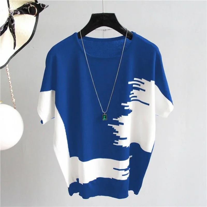 

Vintage Women Summer Pullover Short Sleeve Knitted T-shirt Korean Fashion Coat Casual Loose Tops Sweater Jumper