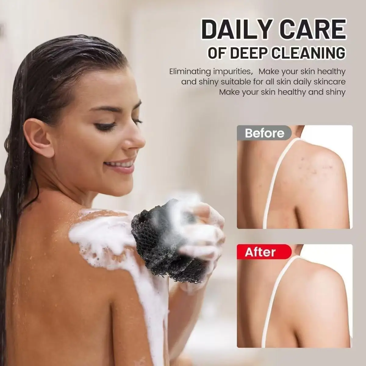 African Exfoliating Net Sponge Long Back Scrubber For Shower Quick-Drying Bath Cloth For Deep Cleansing And Gentle Exfoliation