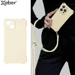 Crossbody Necklace Cord Rope Strap Lanyard Phone Case For iPhone 15 12 13 14 Pro Max Plus Matte Soft Silicone Shockproof Cover