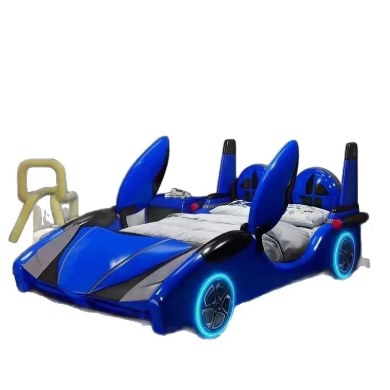 Internet celebrity bedroom with guardrail student sports car bed cartoon single storage solid wood bed