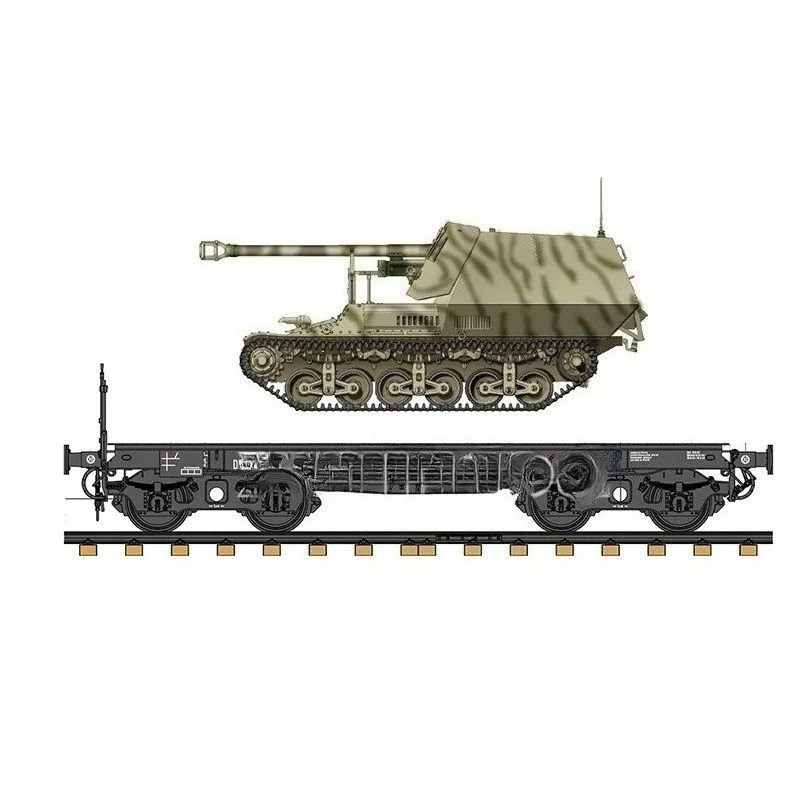 ZM35075 زيمي 1/35 7.5 سم PAK.40/1 auf.Gw.Lr s. (f) سد. Kfz.135 Marder I German 50 طن نوع SSy45 Flatcar Schwerer Platformwagen