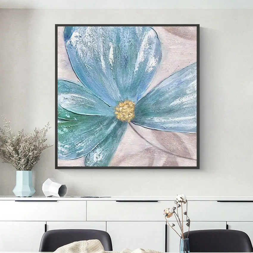 Modern Style Art Canvas Oil Painting Floral Picture Artwork New Design Unframed Large Size Blue Flower Abstract Wall Poster