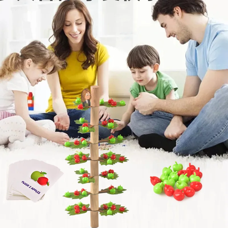 Wooden Balance Montessori Building Apples Block Toys Educational Mathematics Game Cognitive Interactive Children Toy Game