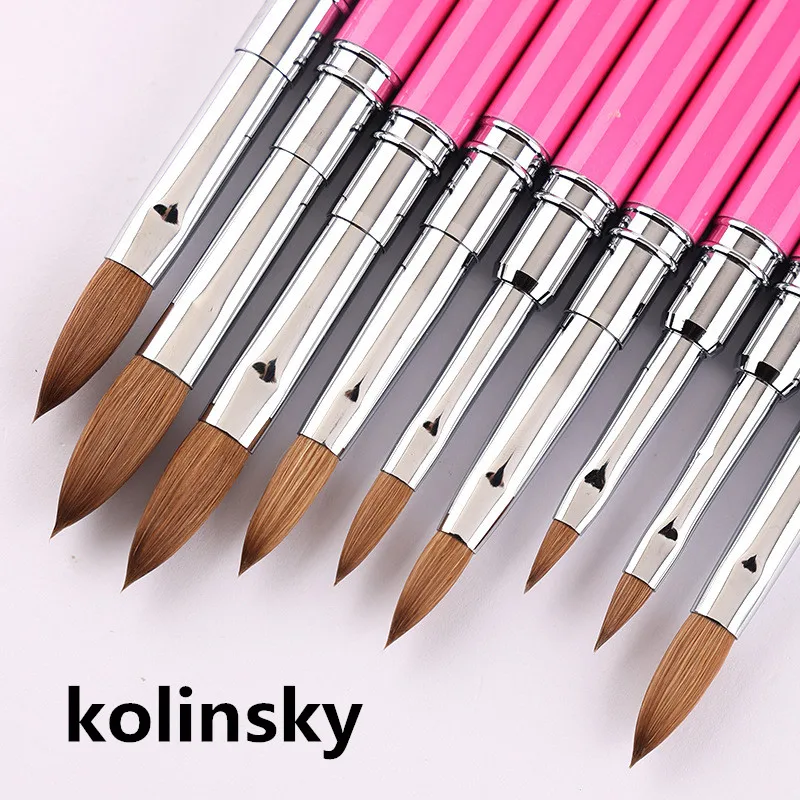 1 Uds. Pincel Kolinsky para decoración de uñas, pincel acrílico para tallado de Gel UV, polvo líquido, herramientas de dibujo para pintura de uñas DIY, tamaño 2-18