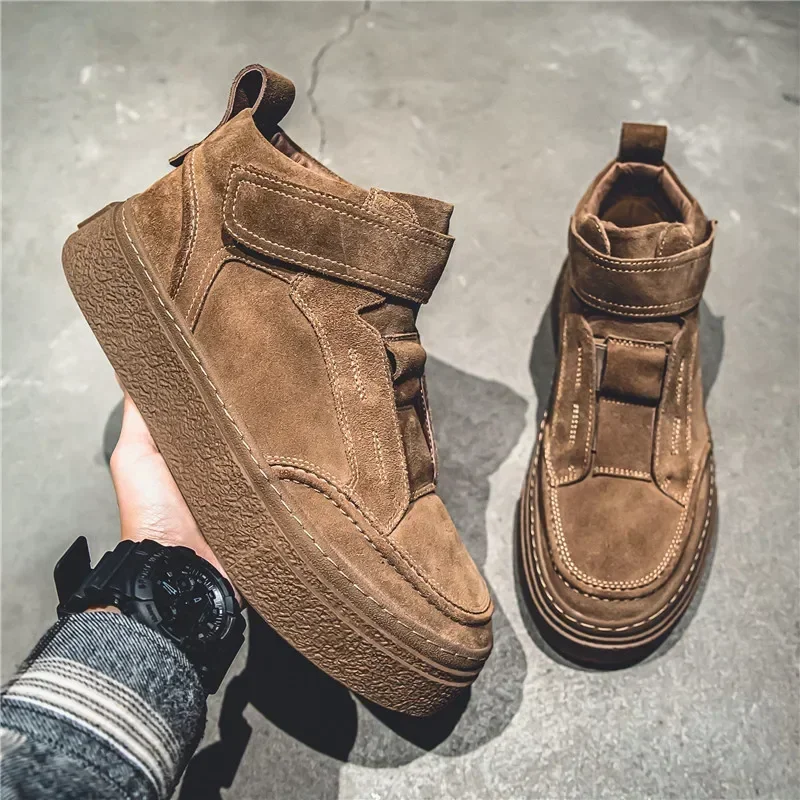 Ankle Boots Suede Designer Shoes for Men 2023 New Vintage Boots Hook & Loop Versatile Luxurymale Casual Sneakers Botines Hombre