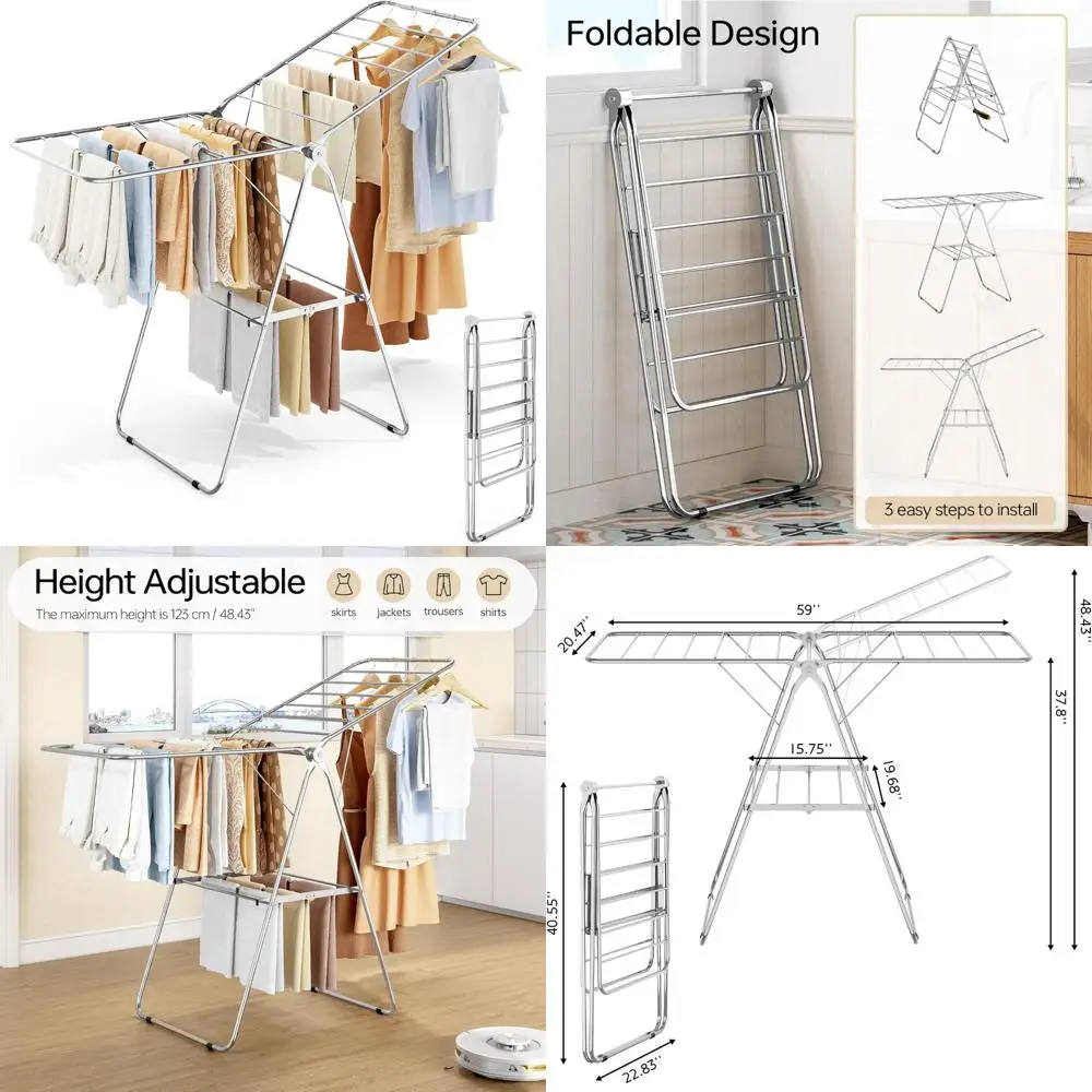 

Складная полка для белья из нержавеющей стали с регулируемой высотой — компактная сушилка для одежды, идеально подходит для небольших помещений и эффективных