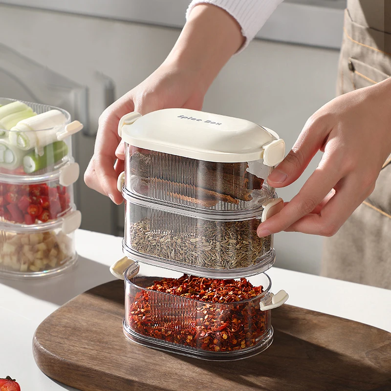 Transparent Spice Seasoning Storage Box Refrigerator Multi-Layer Food Fruit Crisper Box Kitchen Organizer Box Accessories