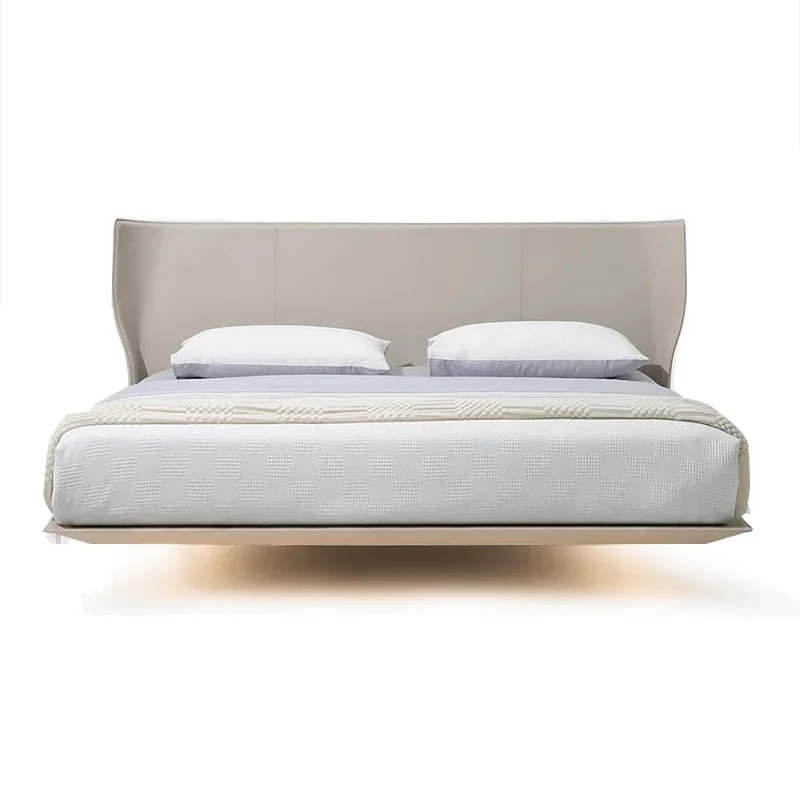 

Saddle leather, steel plate, suspension, Italian style, minimalist, light luxury, master bedroom, high-end
