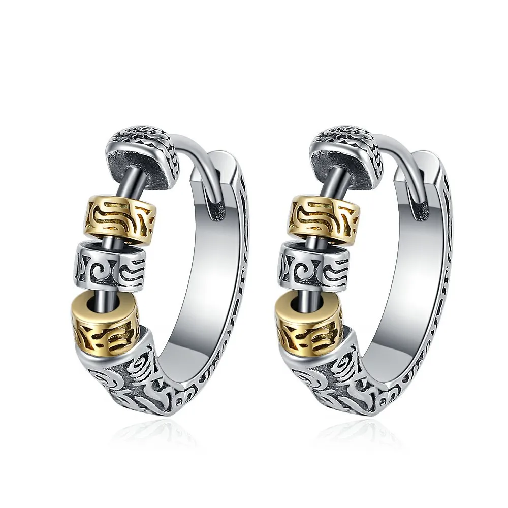 ANENJERY Thai Silver Splicing Color Hoop Earrings for Women Buckle Niche Design Cool Earrings Jewelry