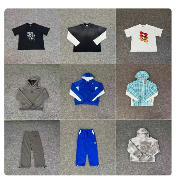 Heavyweight American Street Hip Hop Embroidered Loose Fit Hoodie Sweatshirt Set Jacket T Shirt Collection Unisex Casual Cotton