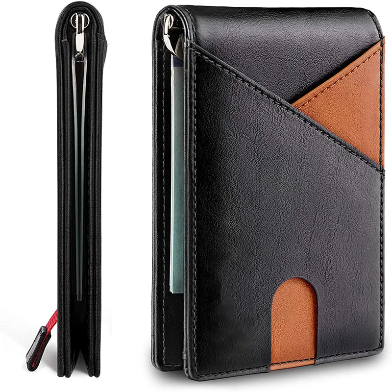 Men's Slim Thin Bank ID Credit Card Carbon Fiber Rfid Luxury Wallet Genuine Leather Small Short Purse Bag Red Black Card Holders