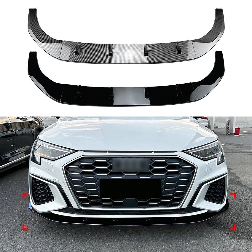 

Front Bumper Spoiler Lip For Audi A3 8Y S3 S-Line 2021-2024 Sedan Sportback Carbon Look Lower Splitter Blade Protector Body Kit