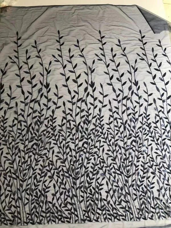 2 Meter/Los. Gestickter Spitzenstoff mit Weidenblättern, Netzstickerei, farbig gewebter Schilfrohrgrasstoff, RS24566 – Detail 5