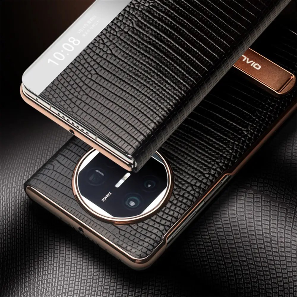 QIALINO custodia Flip in vera pelle di lucertola genuina per Huawei Mate X5 Window View Business Holder Cover