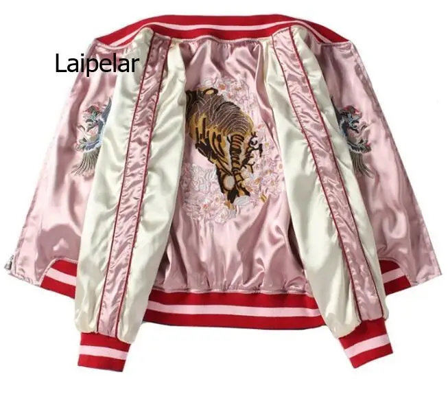 

Tiger Embroidered Baseball Jacket Female Japanese-Style Retro Harajuku Coats Women Loose Reversible Baseball Uniform