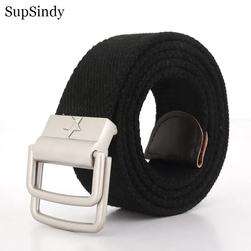 SupSindy Men Canvas Belt 3D Five Rays Star Double Ring Metal Buckle CCCP Soviet Sign Army Military Tactical Belt for Men Jeans