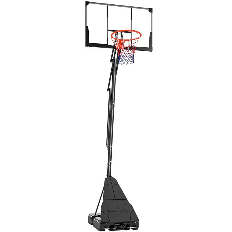 

Sportnow Mobile Basketball Hoop Stand, Adjustable Height from 8'-10' ,Shatterproof Backboard,Hand Crank Height Adjustment