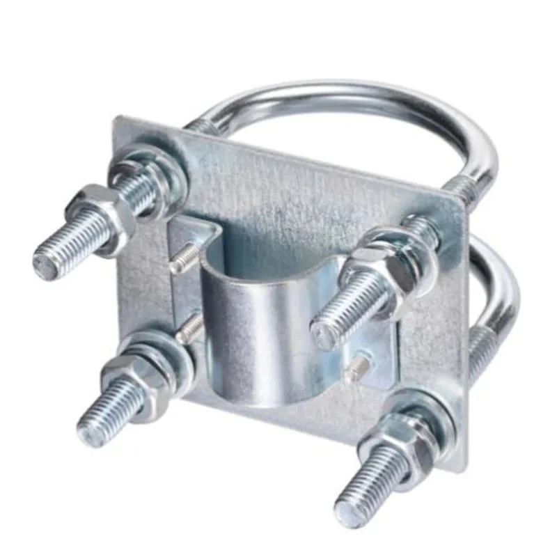 1PCS Outdoor Double U-Bolts Antenna Mast Clamp for Fiberglass Antennas with Fixed Bracket Pole Mount U-Bolt Clamp HU004 Iron