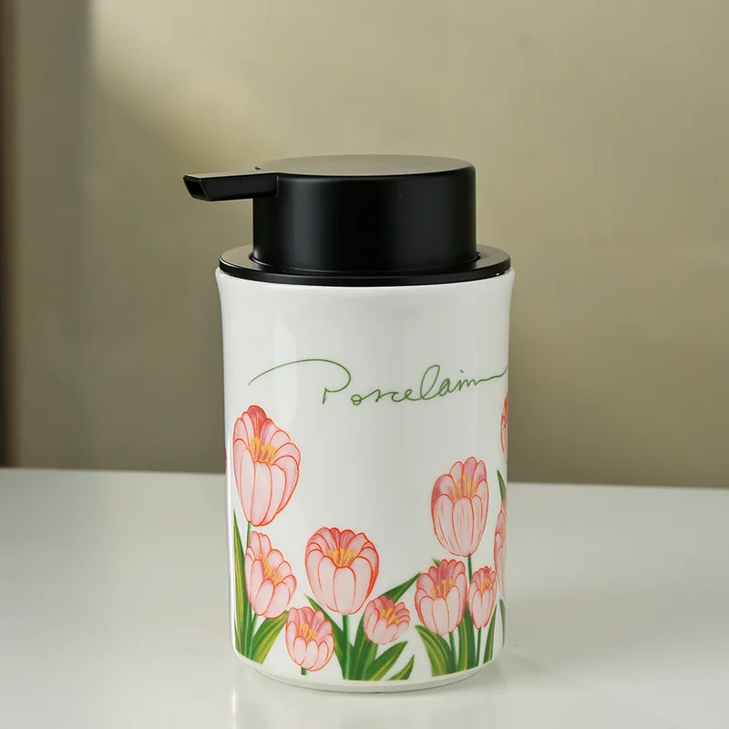 300ML European Tulip Ceramic Lotion Bottle Creative Bathroom Colorful Soap Dispenser Home Hand Wash and Shampoo Storage Bottle